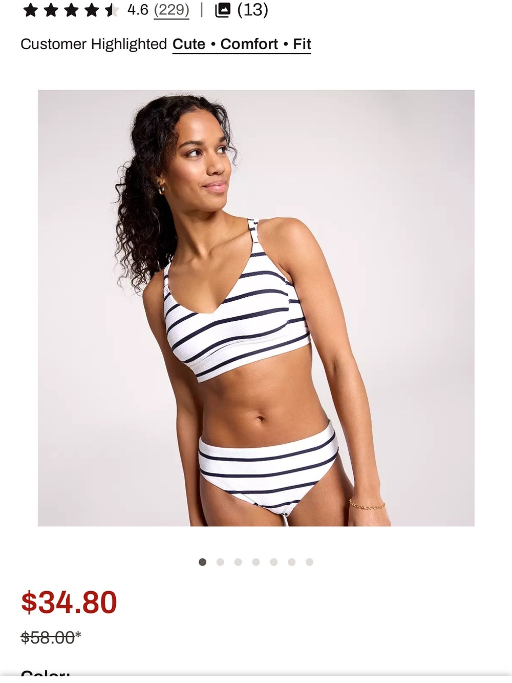 Striped V-Neck Bikini Top - White & Navy